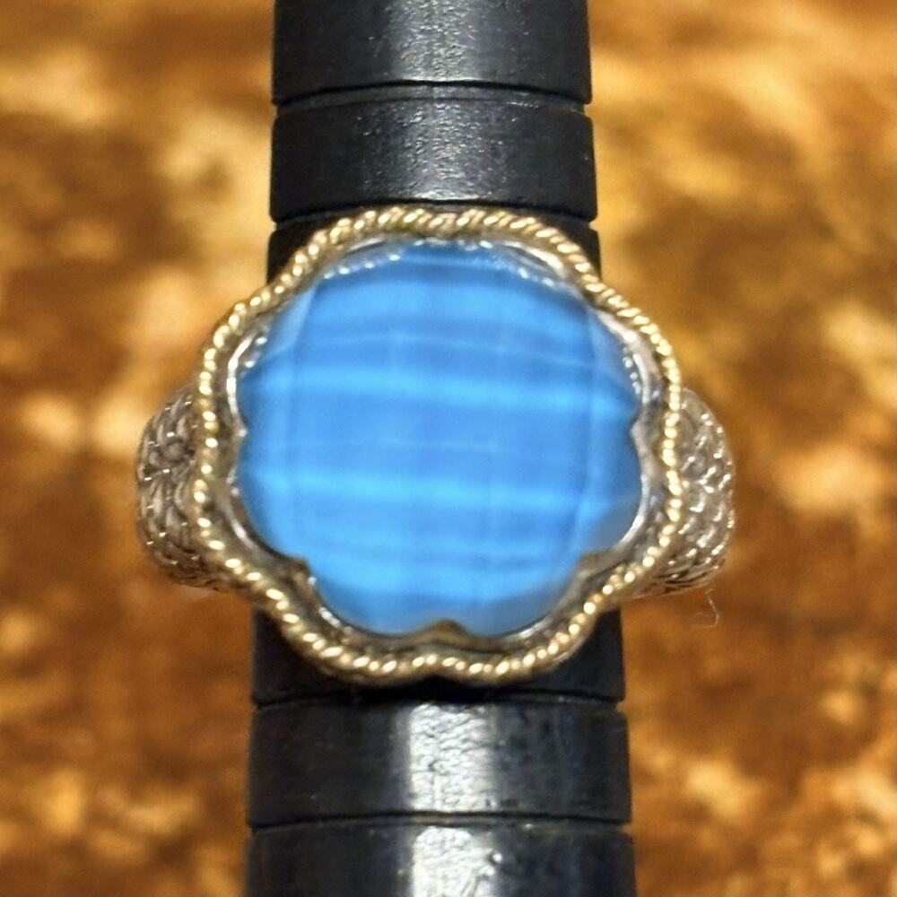Andrea Candela Ring Size 5 Sterling Silver and 18K Gold Turquoise Doublet